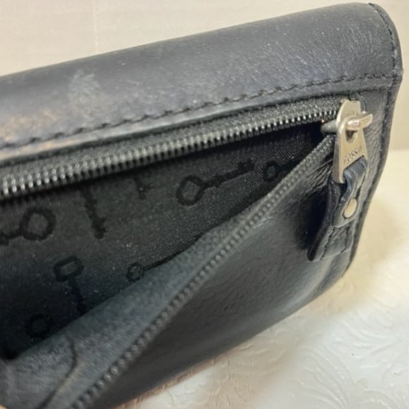 VTG FOSSIL Soft Black Cowhide Leather Trifold Stitched Wallet - Picture 5 of 16